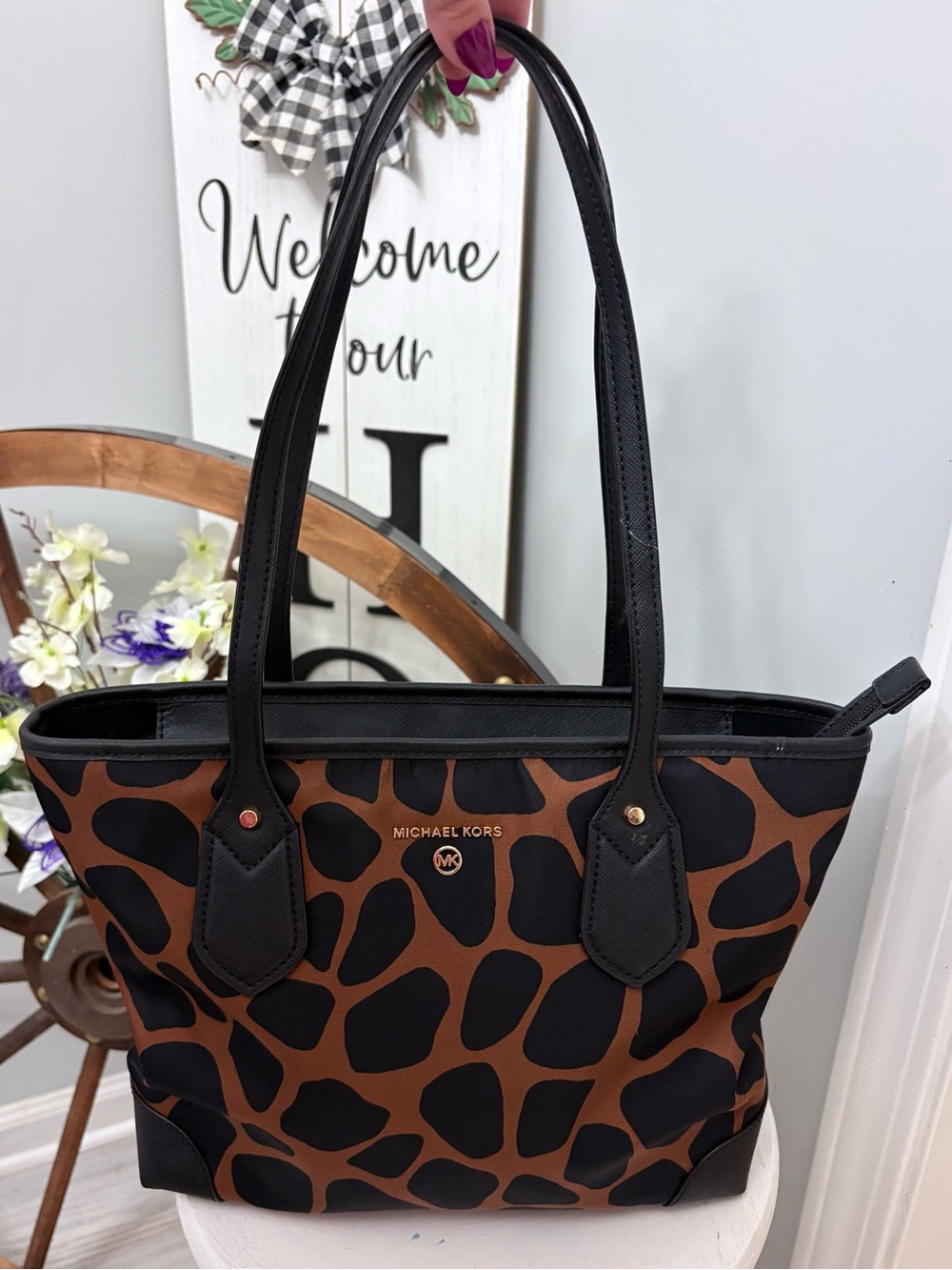🖤🤎 MICHAEL KORS Brown & Black Animal Print Tote NWOT